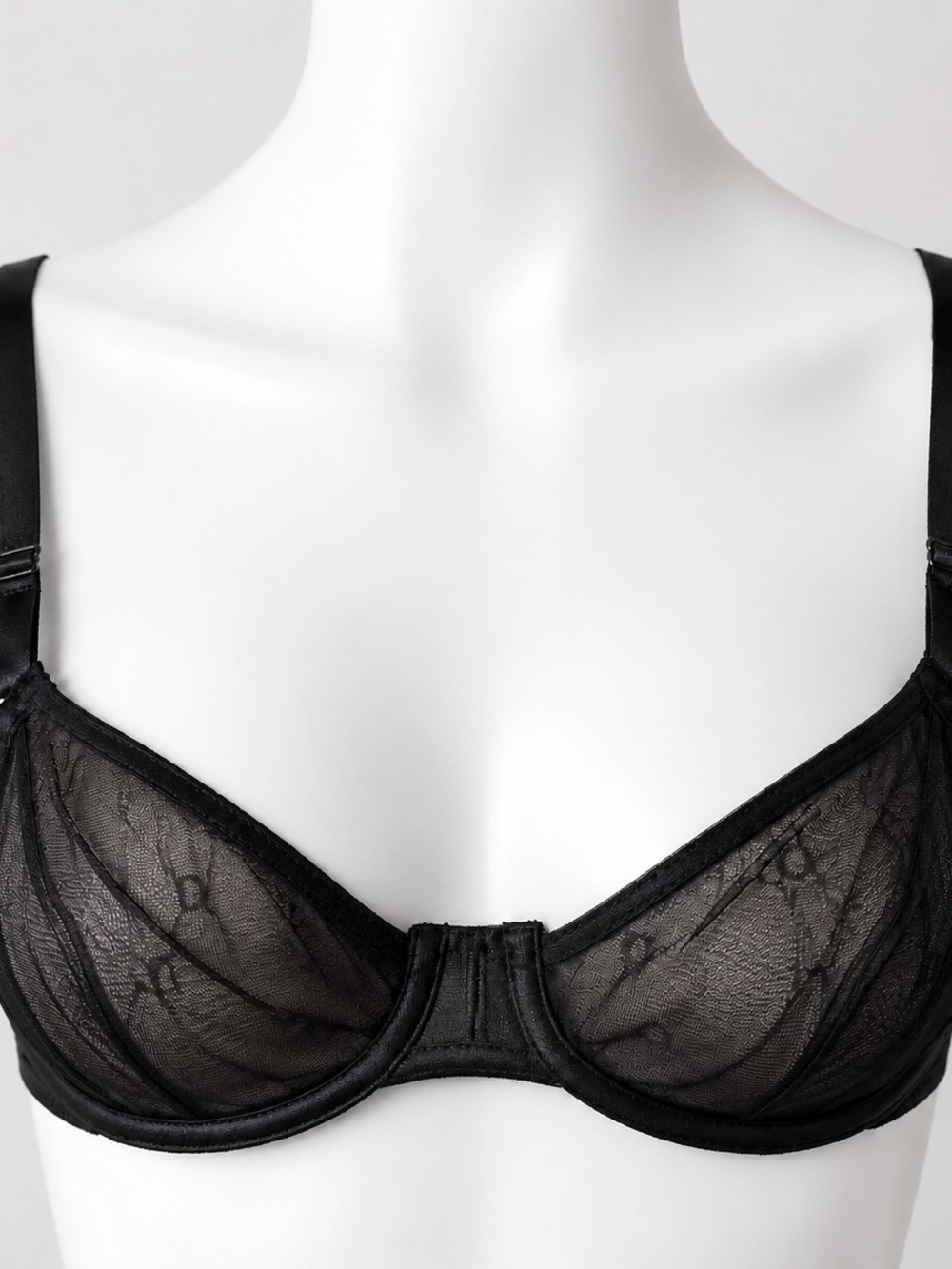 DKNY Sheer Mesh Unlined Demi Bra Black 32A NWT Minimalist Y2K Lingerie